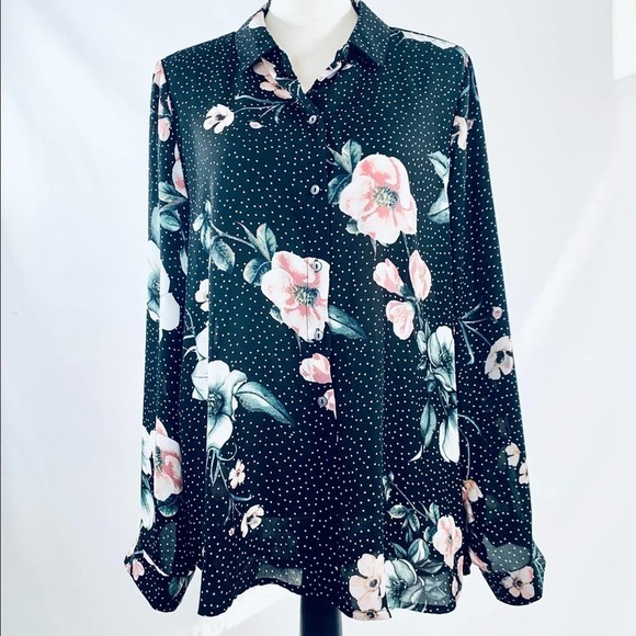 SPENSE Long Sleeve Sheer Floral Blouse Large - Picture 1 of 15